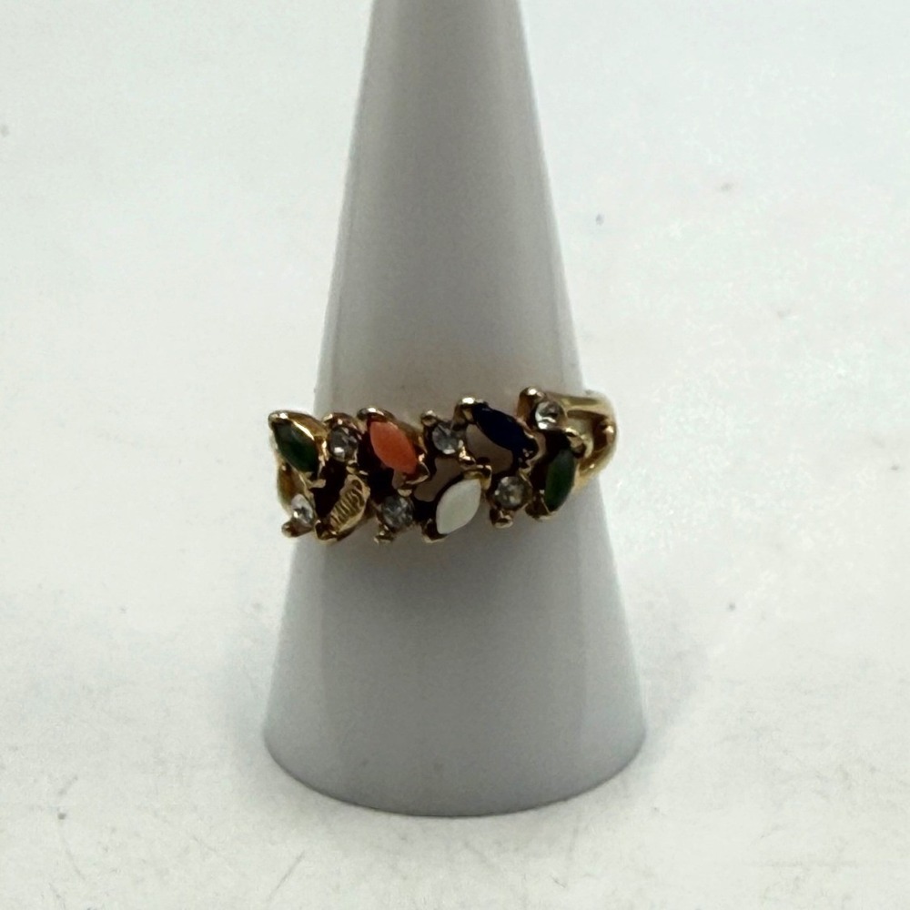 Vintage Gold Tone Multi Color Faux Stone Cluster Ring Size 8.5